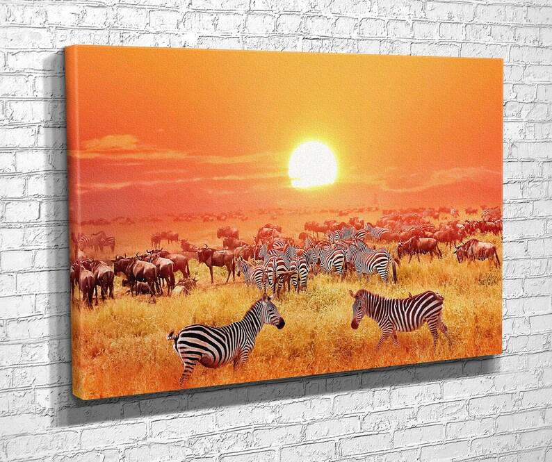 Картина для интерьера Зебры и антилопы в саванне 51x34 см (732)