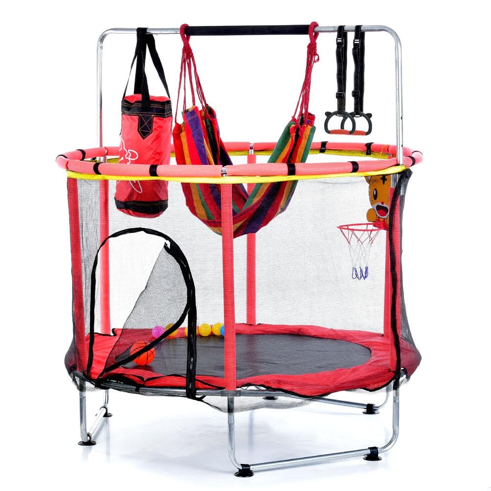 Батут дитячий MS 4291-R з сіткою/гамаком/боксерською грушею та кільцями