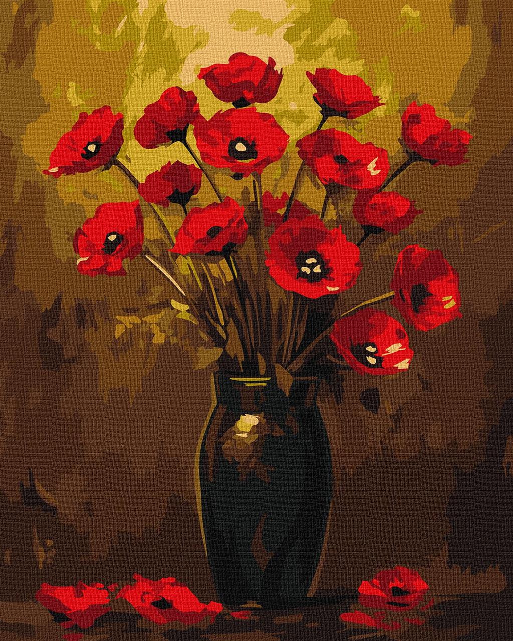 Картина за номерами Ideyka Букет маків із фарбами металік квіти 40х50 см