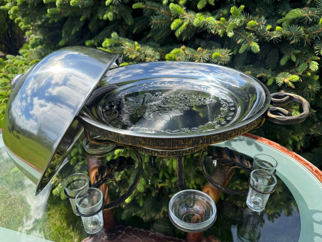 Садж для шашлику з підігрівом 3 соусниці/6 чарок скляних 36 см - фото 6
