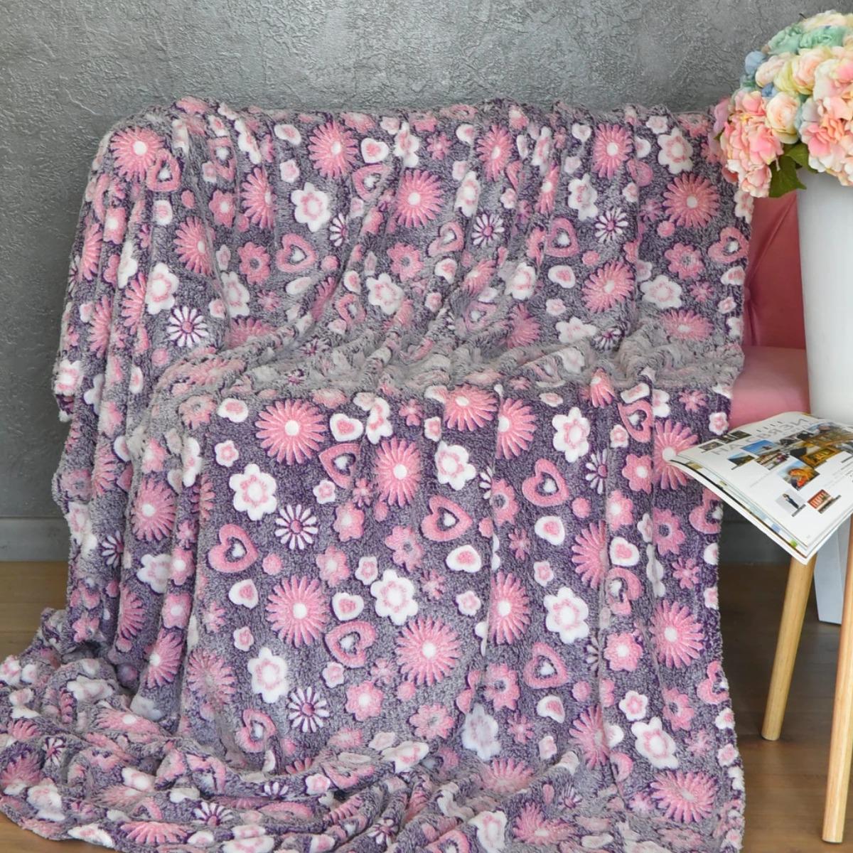 Плед Koloco Стрижка Цветы сердца евро 200х230 см (36926)