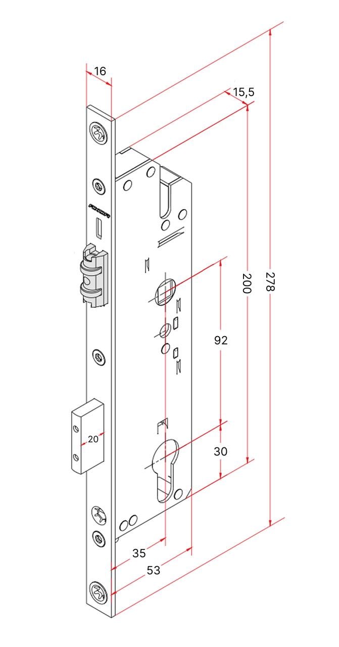 Замок с роликом Axor D1015 92/35 мм для металлопластиковых дверей (D1015-35-N03) - фото 2