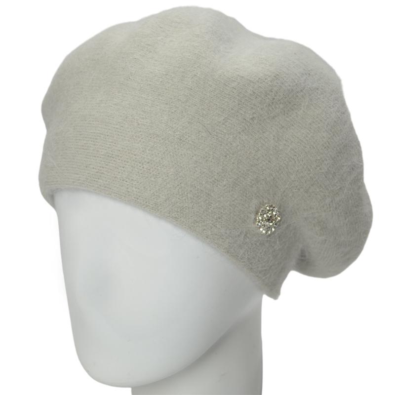 Берет женский Novita Фанни ангоровый на ножке one size Серо-голубой