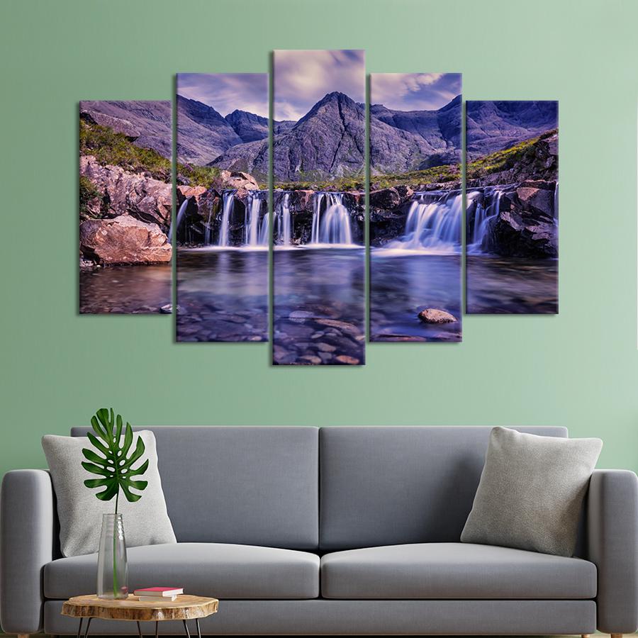 Картина природа Сиреневый пейзаж с водопадом 137x85 см (A1141-5)