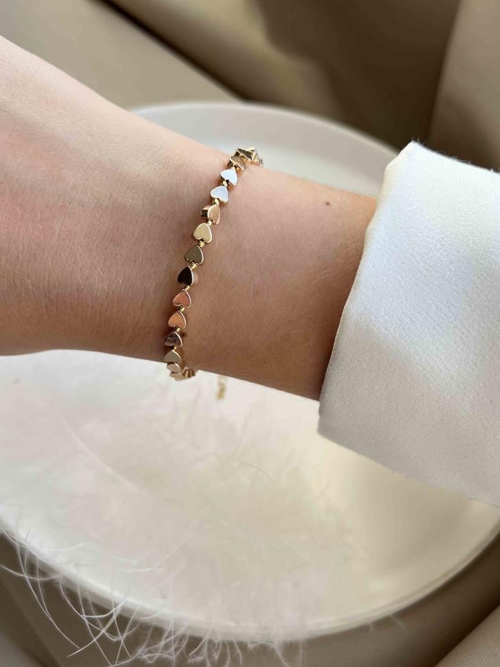 Браслет из сердечек гематита Золотой (5624)