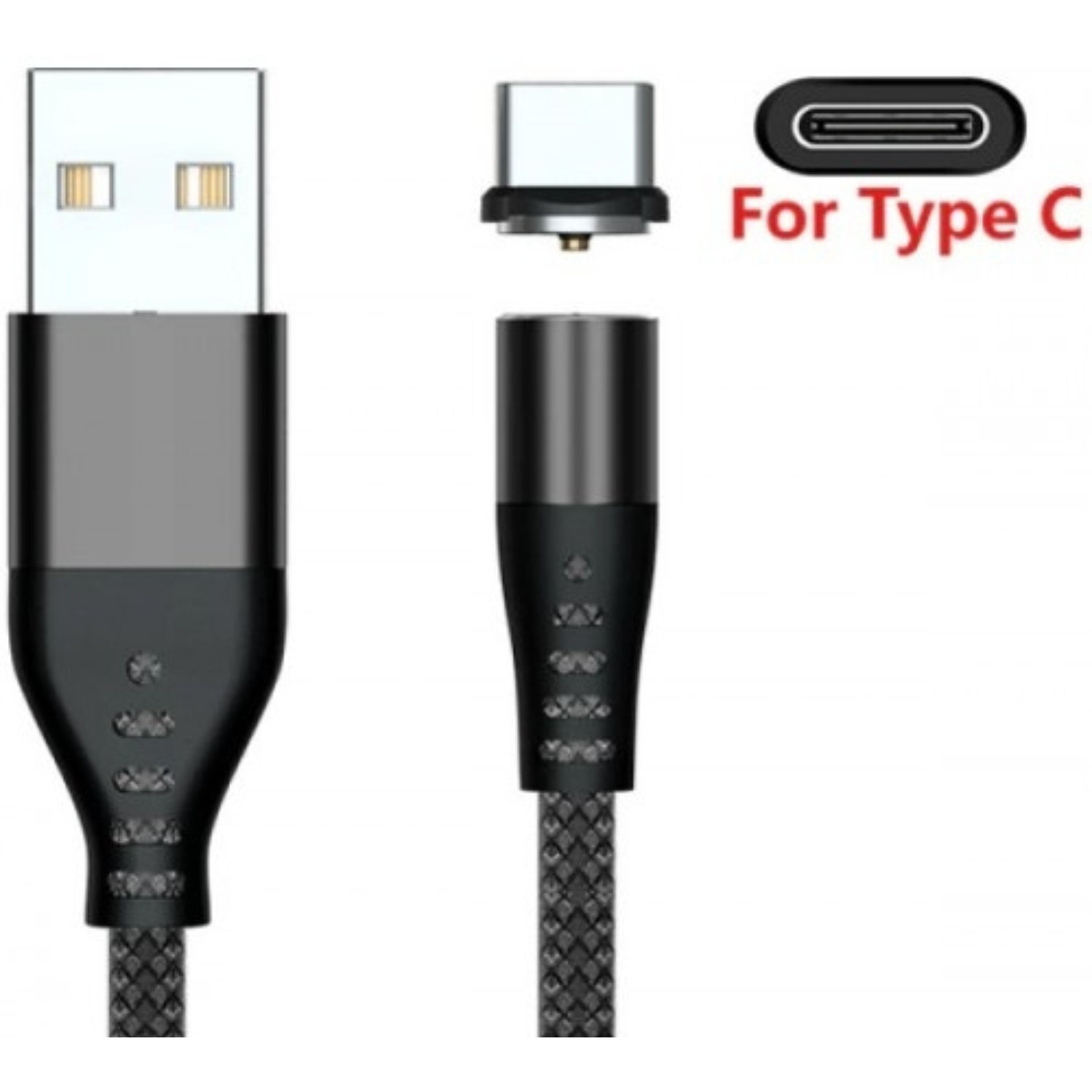 Кабель магнитный для зарядки Fonken плетеный USB - Type-C 2 м Black (1896647912) - фото 4