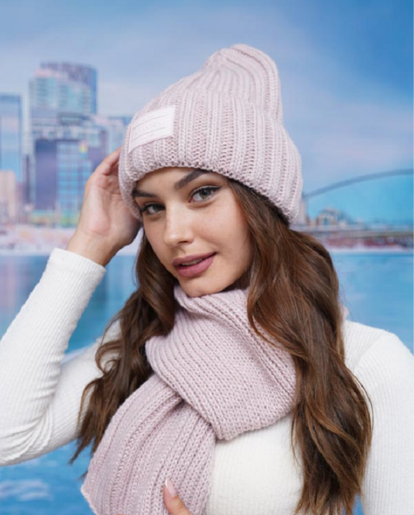 Шапка женская вязаная и шарф комплект Braxton Онтарио Светлый пудровый (546W) - фото 1 Шапка женская вязаная и шарф комплект Braxton Онтарио Светлый пудровый (546W) - фото 1