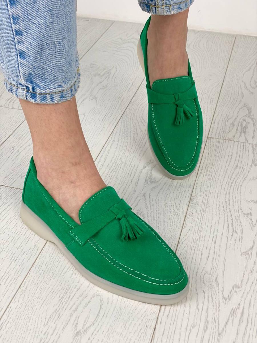 Лоферы женские замшевые на низком ходу р. 37 Зеленый (8526-14/37)