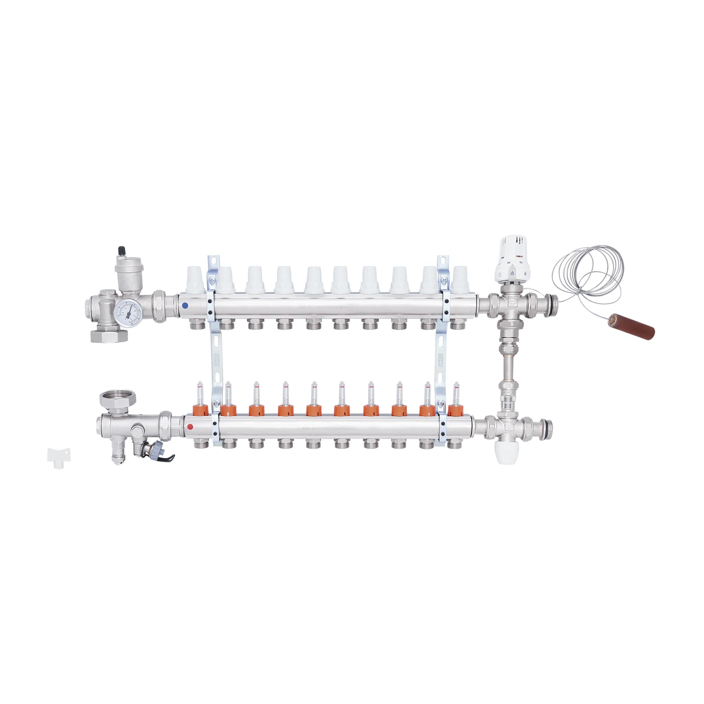 Коллектор для теплого пола ICMA A1K013APM06 10 контуров с расходомерами 1"/3/4" (78696) - фото 3