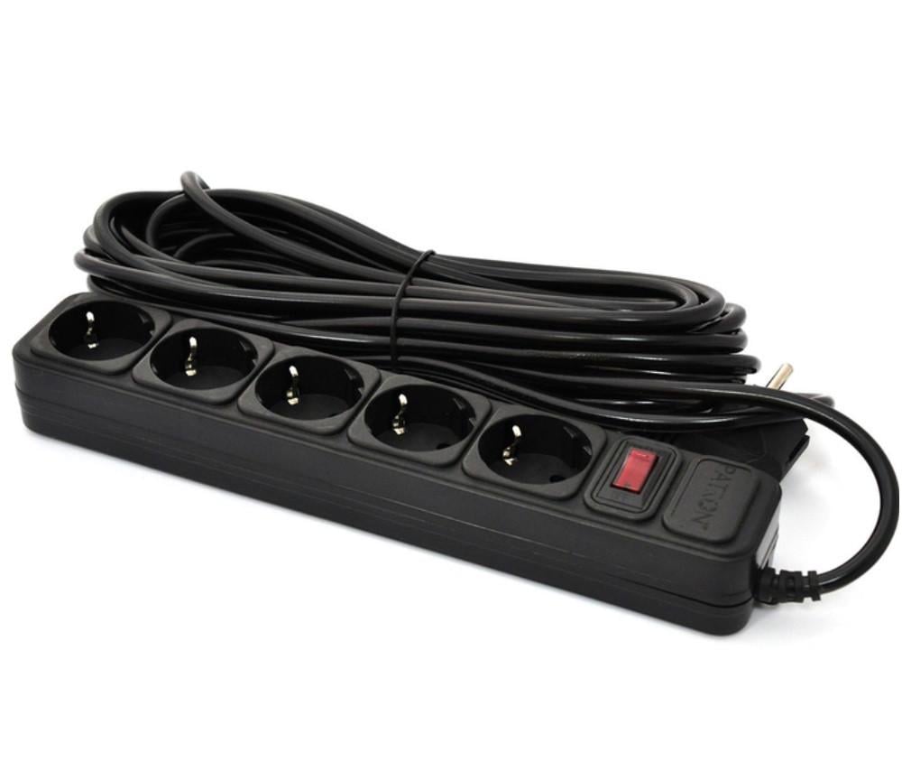 Удлинитель GREELITE MX-00007689BL на 5 розеток с выключателем 5 м Черный (30433443) - фото 1