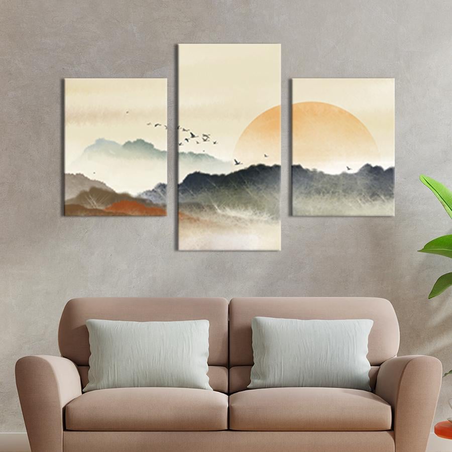 Модульная картина на холсте Триптих Стая птиц на закате 141x90 см (640-32)