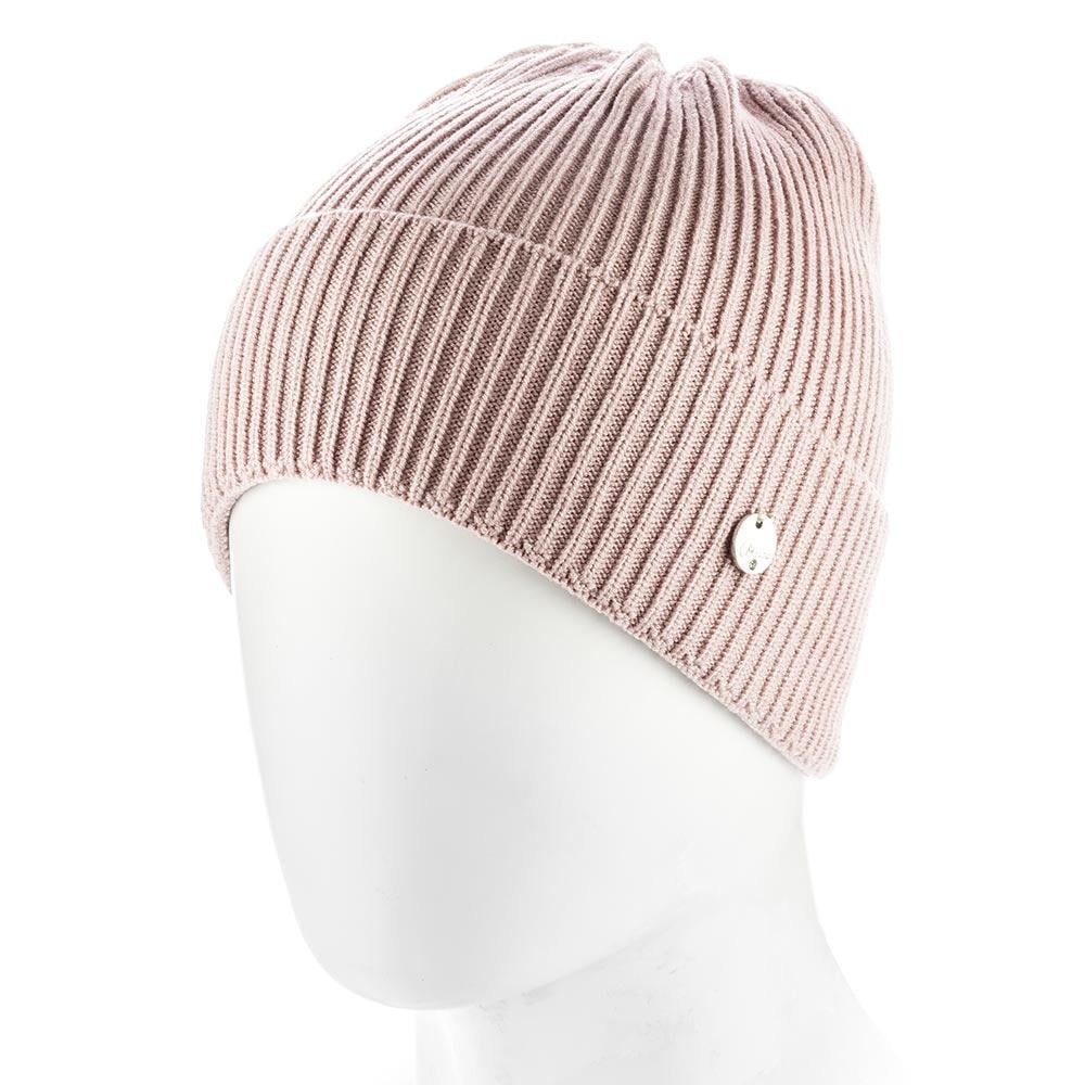 Шапка женская из вискозы Atrics WH897 Луковица с отворотом одинарной вязки Темный пудровый