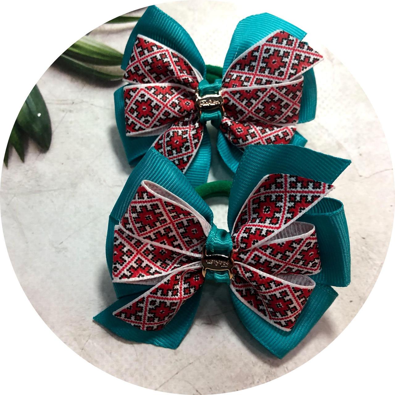 Бантики детские на резинке Украинский орнамент 7 см 2 шт. Бирюзовый (11499) Бантики детские на резинке Украинский орнамент 7 см 2 шт. Бирюзовый (11499)