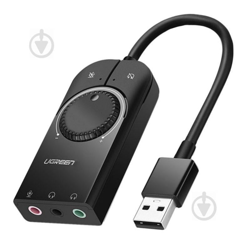 Внешняя звуковая карта Ugreen USB 2.0 c регулятором громкости CM129 (Черная, 15см)