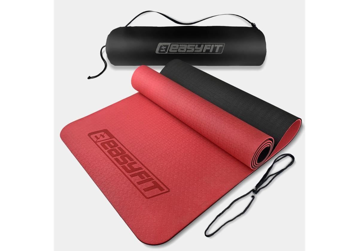 Коврик для йоги и фитнеса EasyFit TPE/TC двухслойный с чехлом 6 мм Красный с черным (EF-1924s-RB)