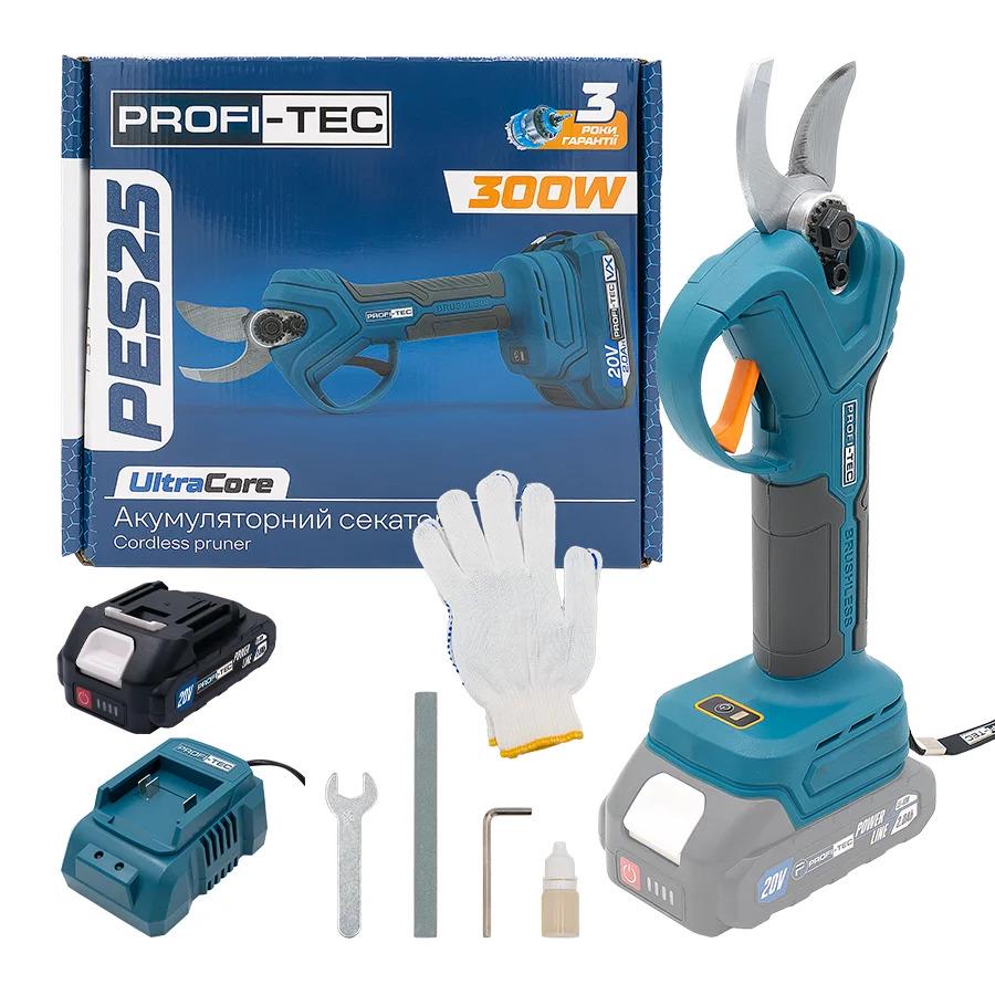 Секатор аккумуляторный PROFI-TEC PES25 20 В рез до 25 мм 1х2 Ач/зарядное устройство BC15V (LO-06550)