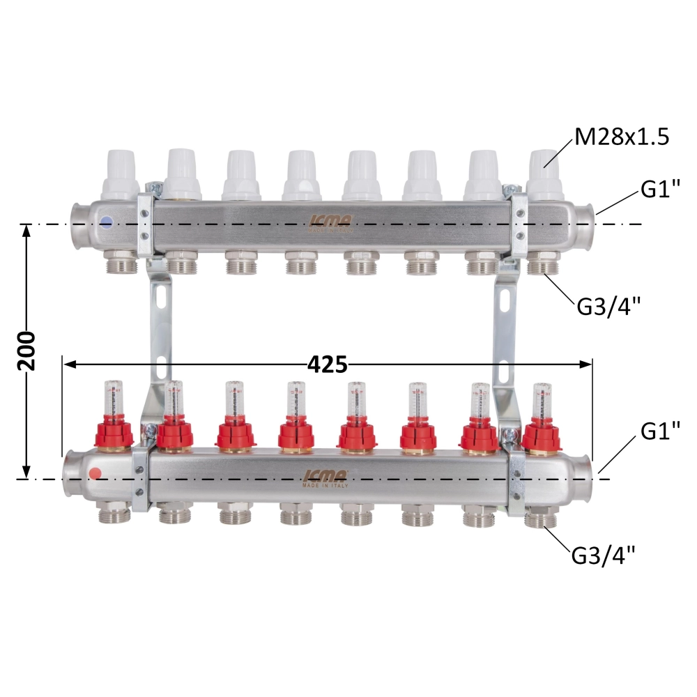 Коллектор ICMA №К073 из нержавеющей стали распределительный с расходомером 1" 8 выходов (SD00053341) - фото 8 Коллектор ICMA №К073 из нержавеющей стали распределительный с расходомером 1" 8 выходов (SD00053341) - фото 8
