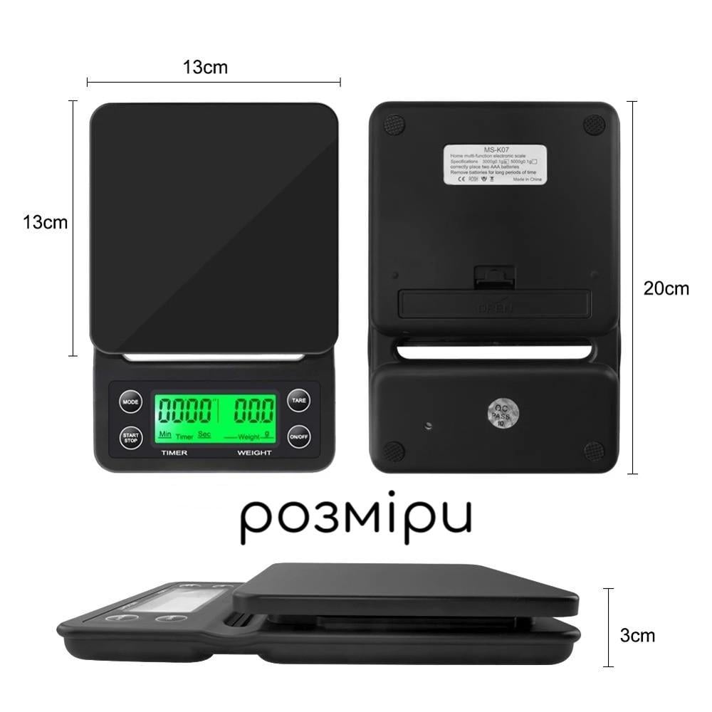 Ваги кухонні для кави з таймером і термокилимком 5 кг/0,1 г (2473142347) - фото 2 Ваги кухонні для кави з таймером і термокилимком 5 кг/0,1 г (2473142347) - фото 2
