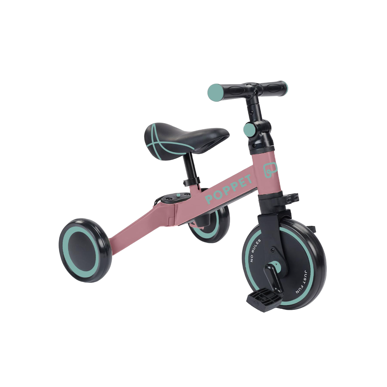 Детский беговел-трансформер Poppet 3в1 трехколесный Розово-мятный - фото 1 Детский беговел-трансформер Poppet 3в1 трехколесный Розово-мятный - фото 1