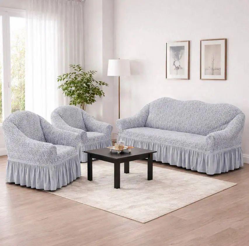 Чехол на диван жаккардовый коричневый 210-280 см и два кресла 70-80 см Серый Чехол на диван жаккардовый коричневый 210-280 см и два кресла 70-80 см Серый