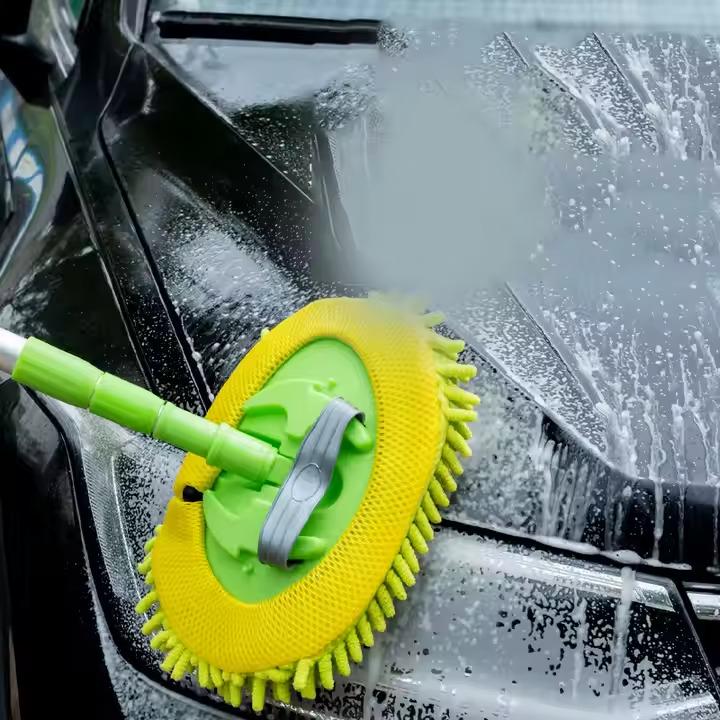 Швабра для миття автомобіля телескопічна з висувною ручкою знімна щітка 30х118 см Зелений - фото 5