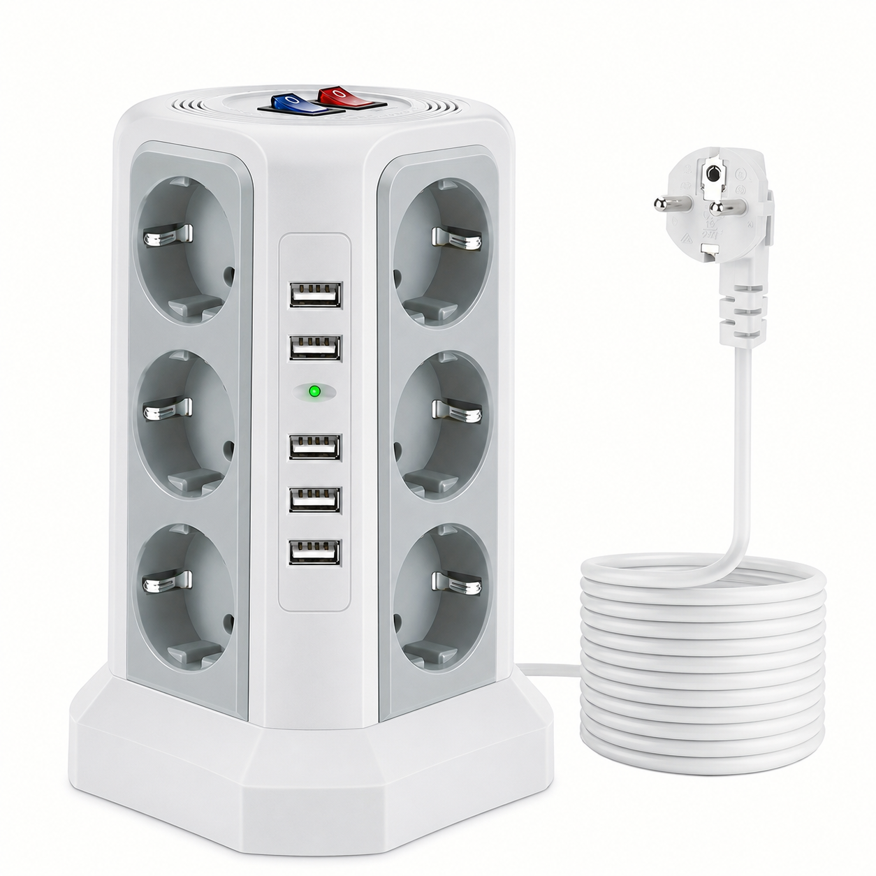 Фільтр подовжувач мережевий на 12 розеток з 5 USB-A 1,8 м настільний з вимикачами Білий Фільтр подовжувач мережевий на 12 розеток з 5 USB-A 1,8 м настільний з вимикачами Білий