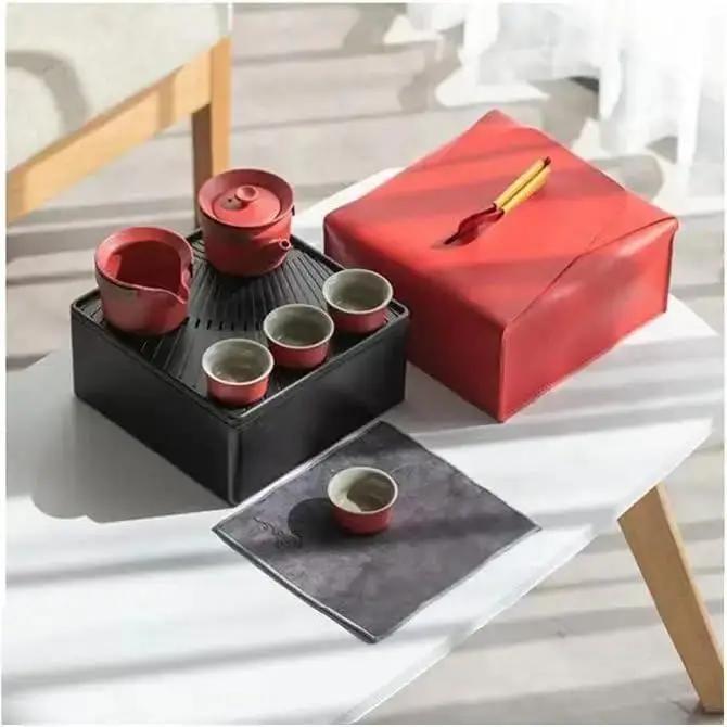 Набор посуды для чайной церемонии Gongfu Tea Set дорожный 9 пр. Красный (300736)
