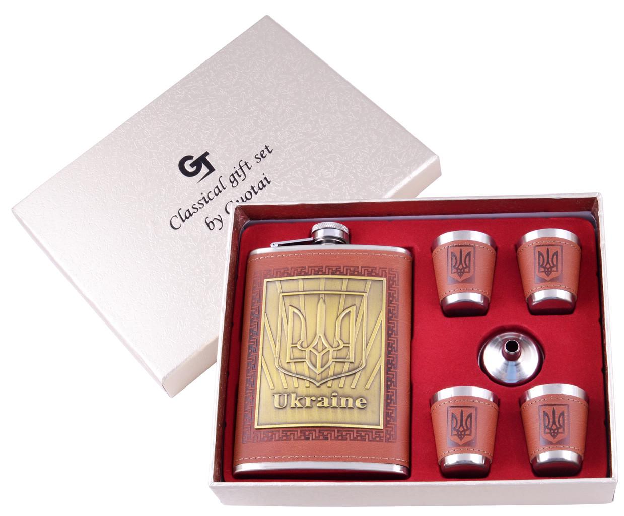 Набор фляга и 4 стопки UA 265 мл нержавеющая сталь Коричневый