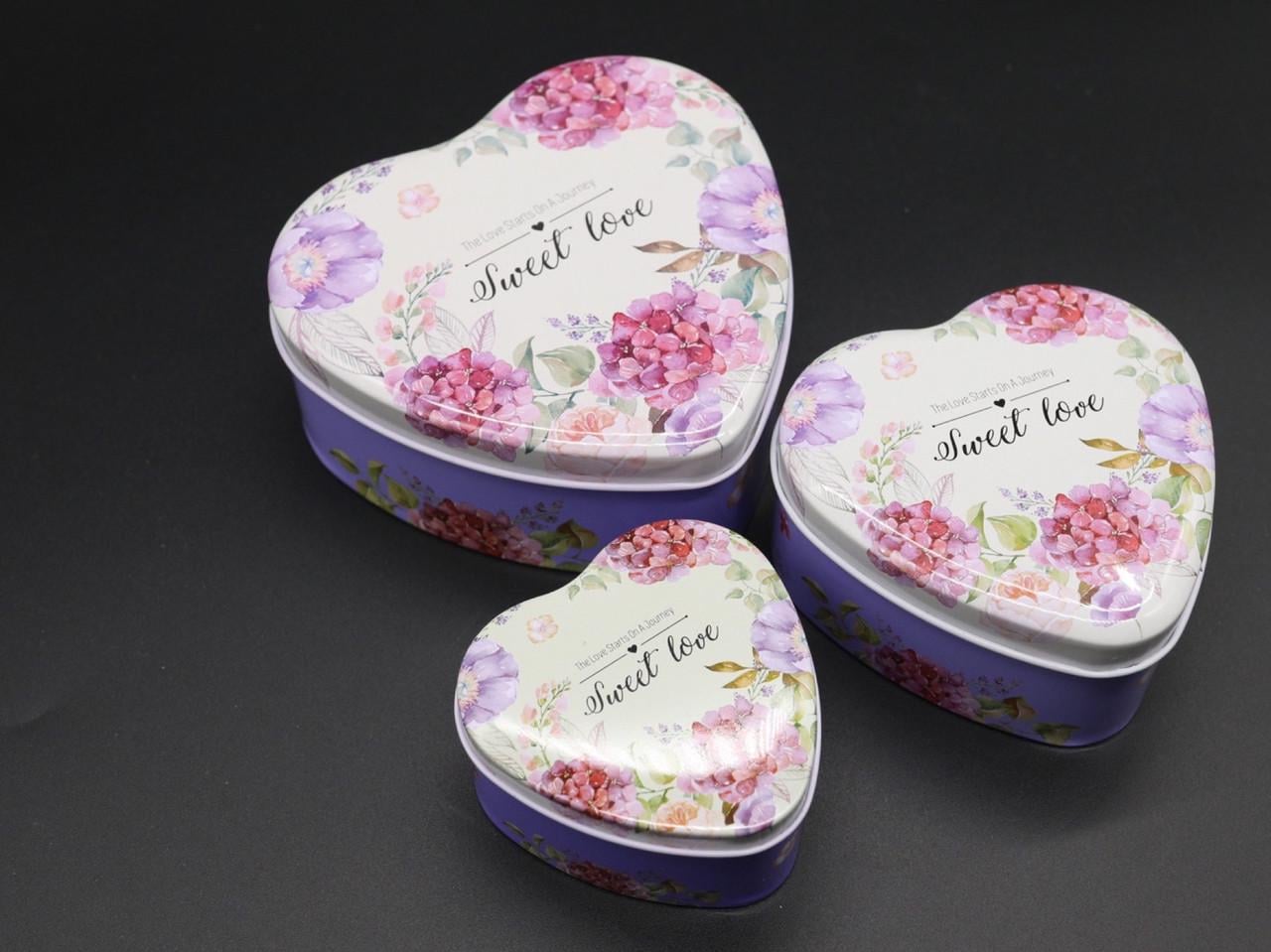 Коробка подарочная металлическая в форме сердца "Sweet Love" 12х12х5 см 3 шт. Разноцветный (1468632002)
