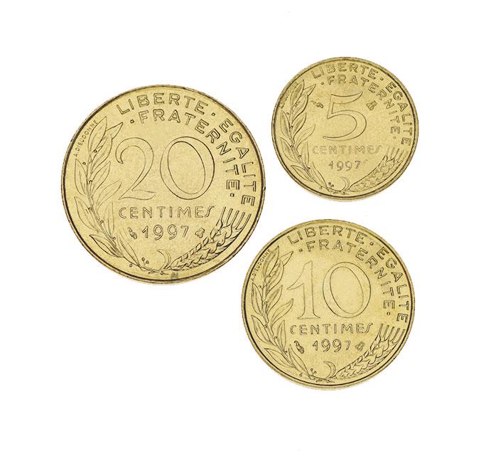 Коллекционная монета Франция набор из 3 монет 1997-1998 UNC 5 10 20 сантимов (М15827)