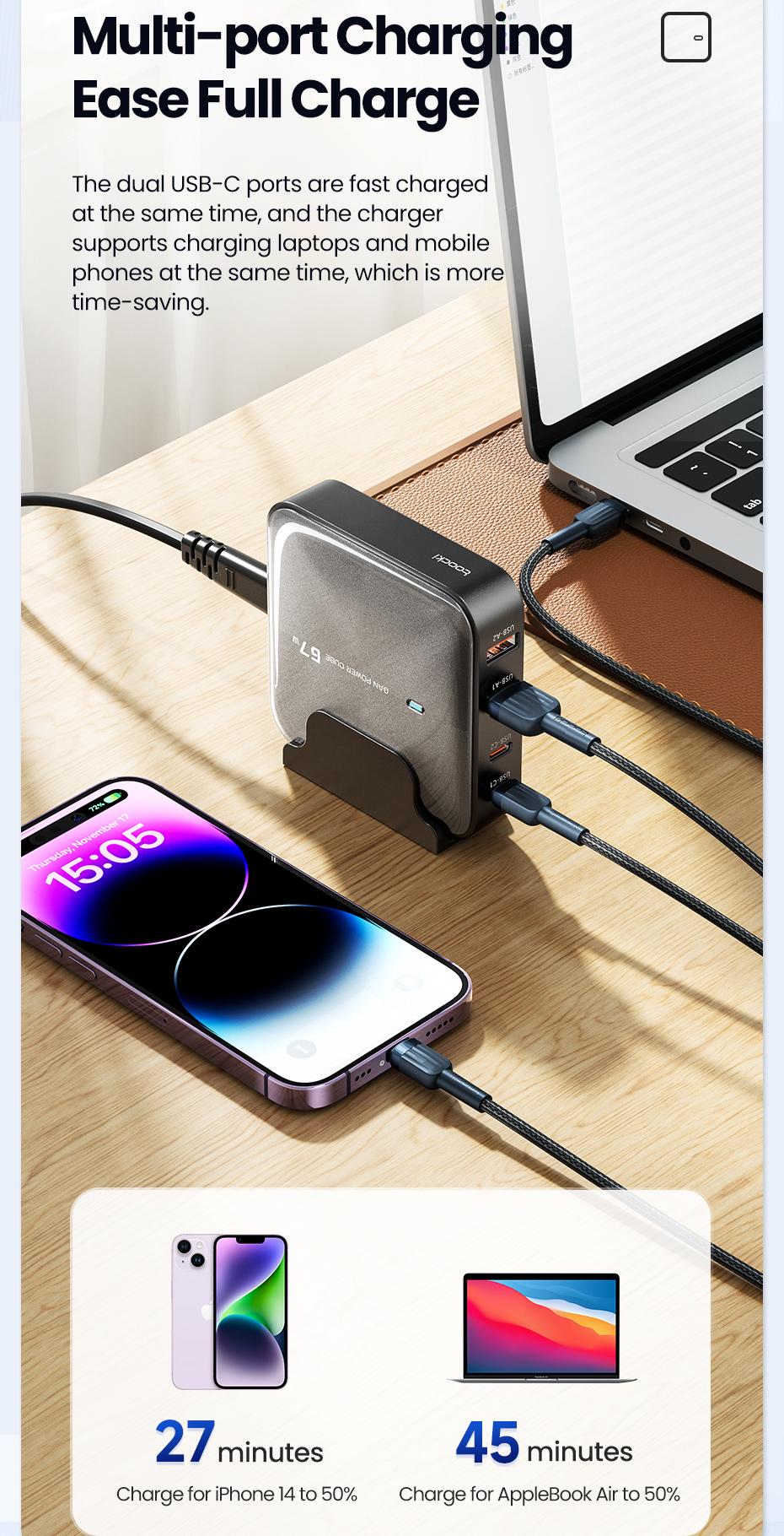 Зарядное устройство для Toocki Gan Desktop Charger 67w PD 67w Белый (26818678) - фото 7