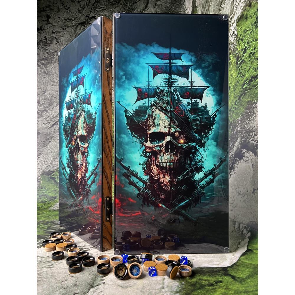 Нарды из дерева с каленым стеклом Пираты 50 см (Н-157) Нарды из дерева с каленым стеклом Пираты 50 см (Н-157)