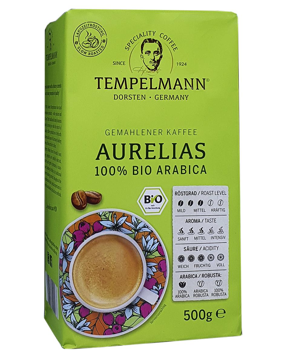 Кофе Tempelmann Aurelias 100% био арабика молотый 500 г (56525) Кофе Tempelmann Aurelias 100% био арабика молотый 500 г (56525)