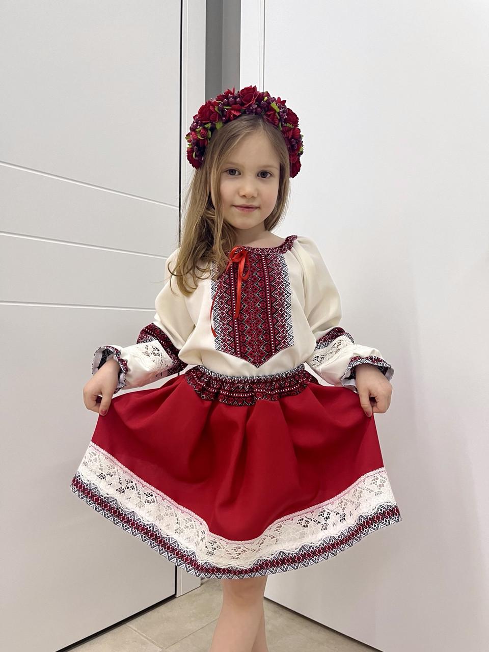 Костюм вишиванка для дівчинки Класичний 92-98 см Молочно-червоний - фото 5 Костюм вишиванка для дівчинки Класичний 92-98 см Молочно-червоний - фото 5