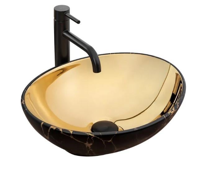 Умивальник Rea Sofia 41x34,5 см Gold/Black marble (REA-U8011)