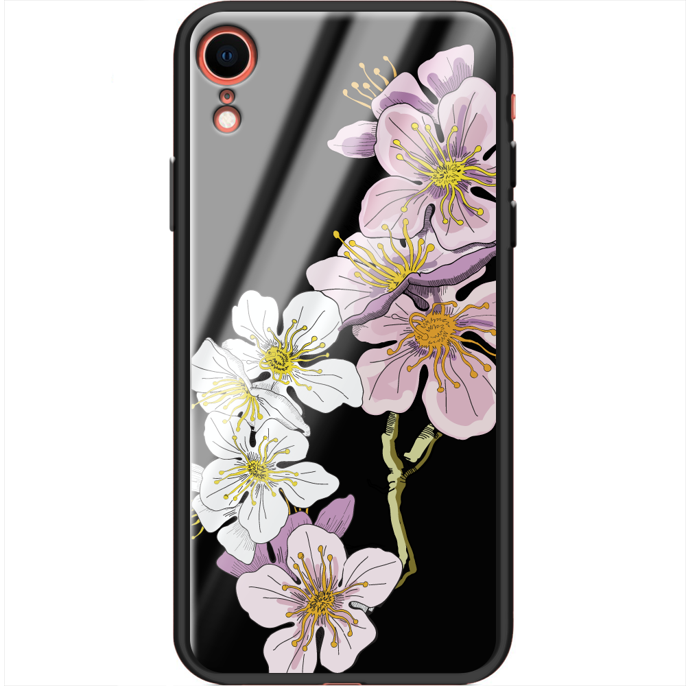 Чохол Boxface iPhone XR Cherry Blossom Чорний силікон зі склом (35417-cc4-37736)