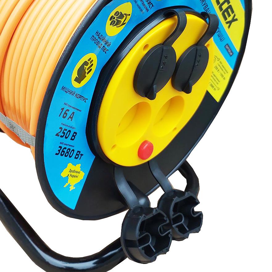Удлинитель на катушке SVITTEX с термозащитой и защитой IP44 50 м 2х1,5 мм2 3680 Вт 16А 250 В (SV-007-О-IP44) - фото 4 Удлинитель на катушке SVITTEX с термозащитой и защитой IP44 50 м 2х1,5 мм2 3680 Вт 16А 250 В (SV-007-О-IP44) - фото 4