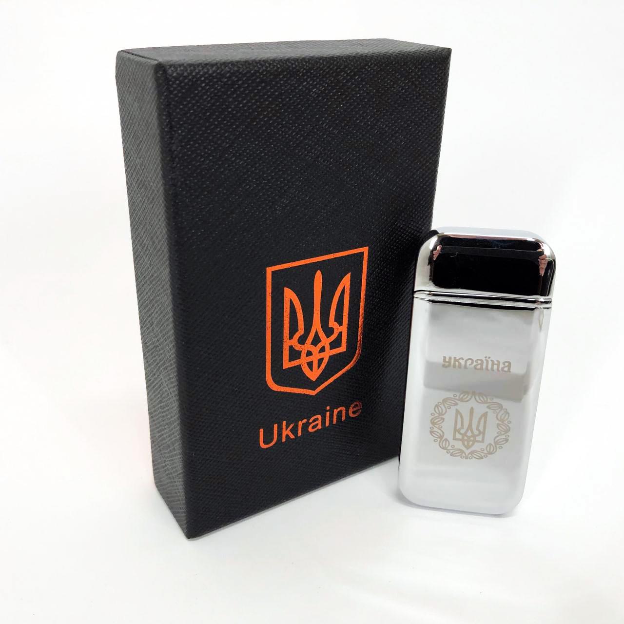 Зажигалка дуговая электроимпульсная зажигалка /USB Герб Украины индикатор заряда/фонарик Серебряный (HL-442) - фото 11