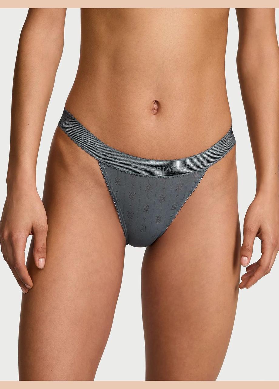 Трусики женские Victoria's Secret Logo Pointelle Tanga XS Серый (2618581650)