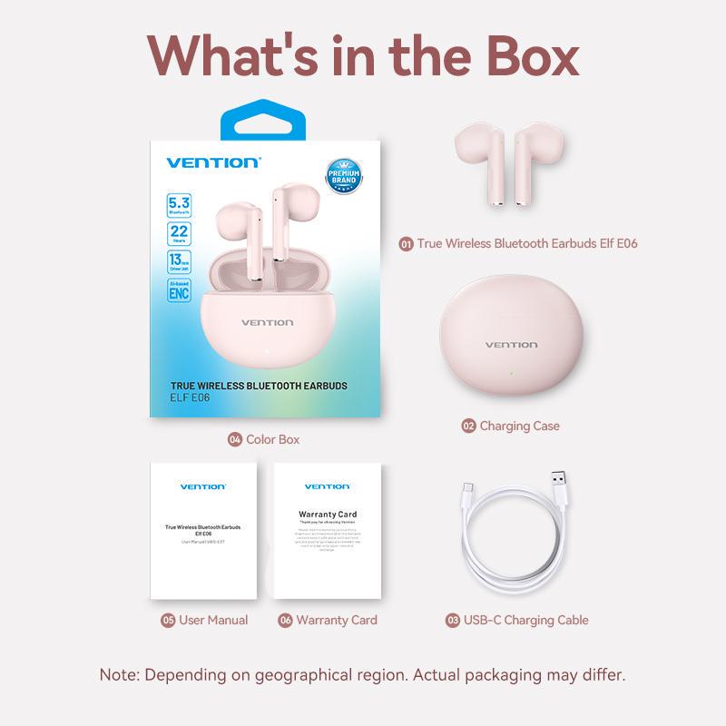 Навушники бездротові Vention Elf E06 Bluetooth 5.3 з AI-шумозаглушенням TWS 22 год відтверення AAC/SBC Hi-Fi водонепроникні IPX4 Рожевий (NBKP0) - фото 13 Навушники бездротові Vention Elf E06 Bluetooth 5.3 з AI-шумозаглушенням TWS 22 год відтверення AAC/SBC Hi-Fi водонепроникні IPX4 Рожевий (NBKP0) - фото 13