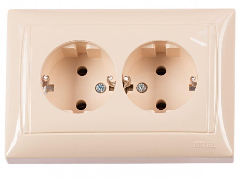 Розетка двойная Luxel Primera с заземлением Кремовый (3308)