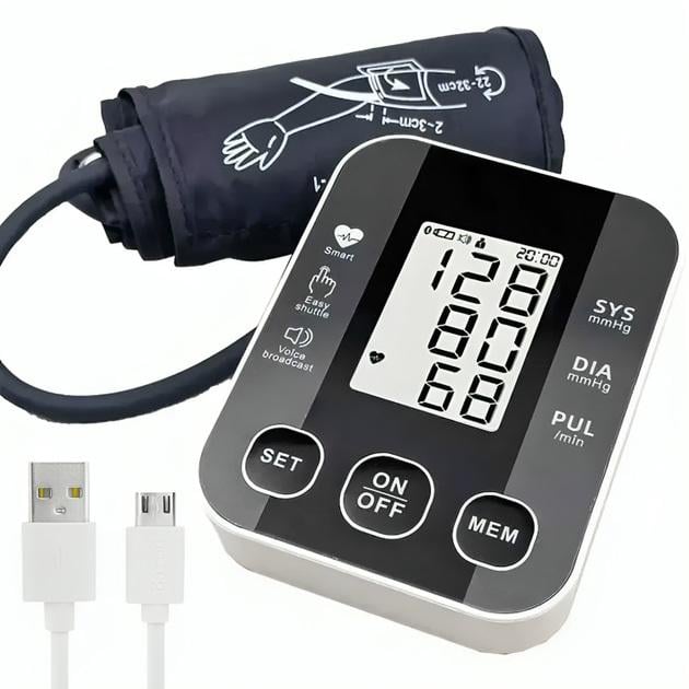 Тонометр автоматический для измерения давления с работой от батареек USB ЖК-дисплеем индикатором заряда Тонометр автоматический для измерения давления с работой от батареек USB ЖК-дисплеем индикатором заряда