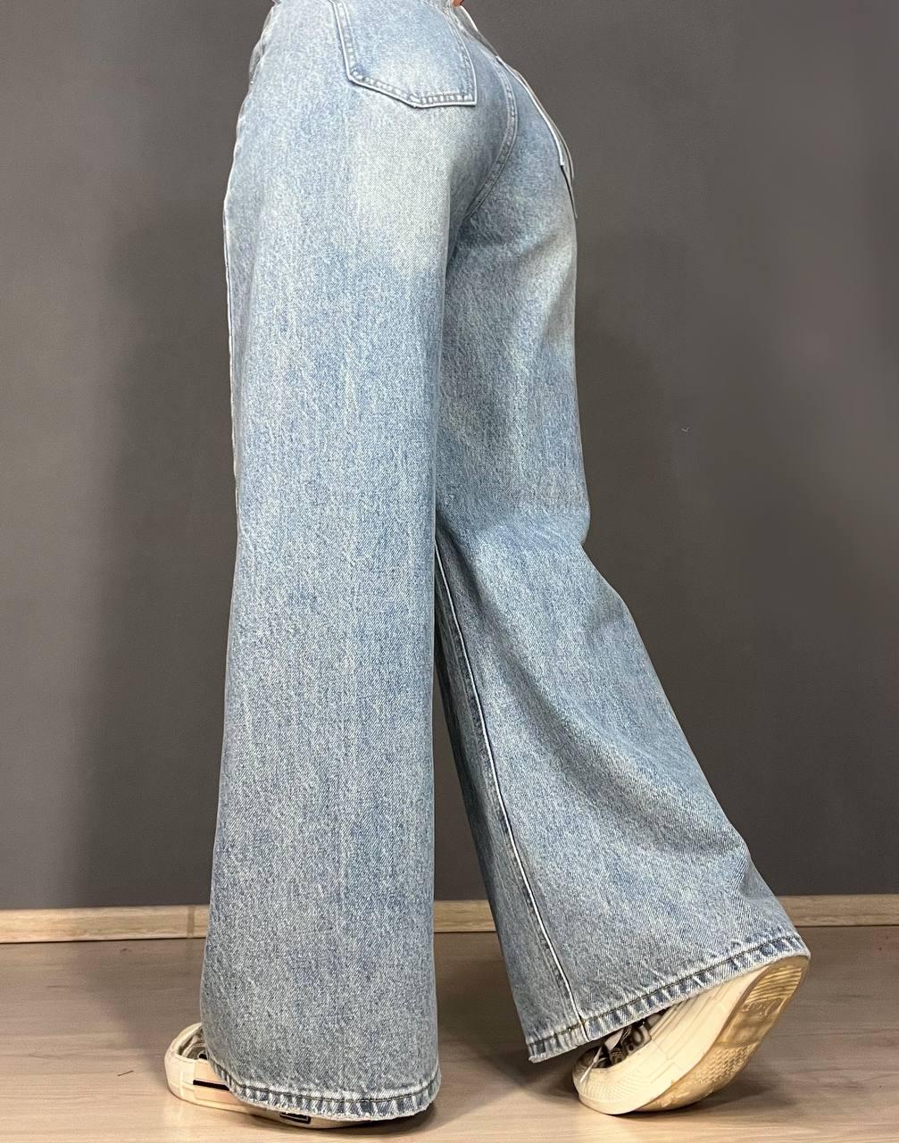 Джинси жіночі Simeile 89616 палаццо широкі зкошений шов попереду висока талія зі шнурком L Блакитний (3539) - фото 7 Джинси жіночі Simeile 89616 палаццо широкі зкошений шов попереду висока талія зі шнурком L Блакитний (3539) - фото 7