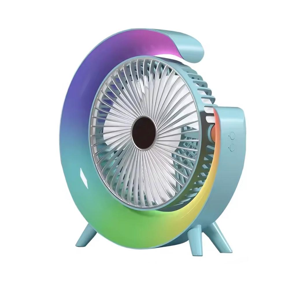 Вентилятор портативный настольный с RGB подсветкой Portable Fan PF-13 USB аккумуляторный 3 скорости 1800 мАч 180° Бирюзовый (SS-111)