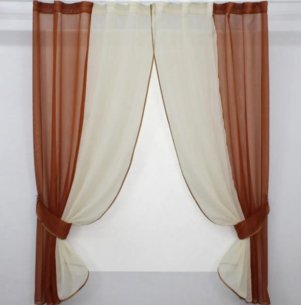 Комплект штор на кухню/балкон 265х170 см Терракотовый/Бежевый (017к) Комплект штор на кухню/балкон 265х170 см Терракотовый/Бежевый (017к)