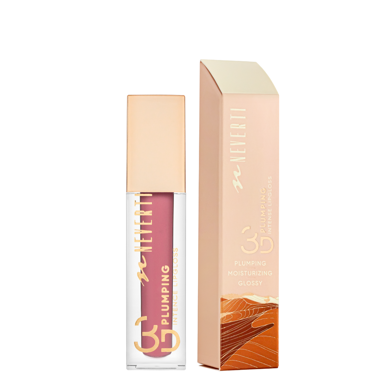 Блеск для губ Neverti 3D Plumping Intense Lipgloss жидкий увлажняющий 004 Kissable Lips/Бежево-розовый (NP800)