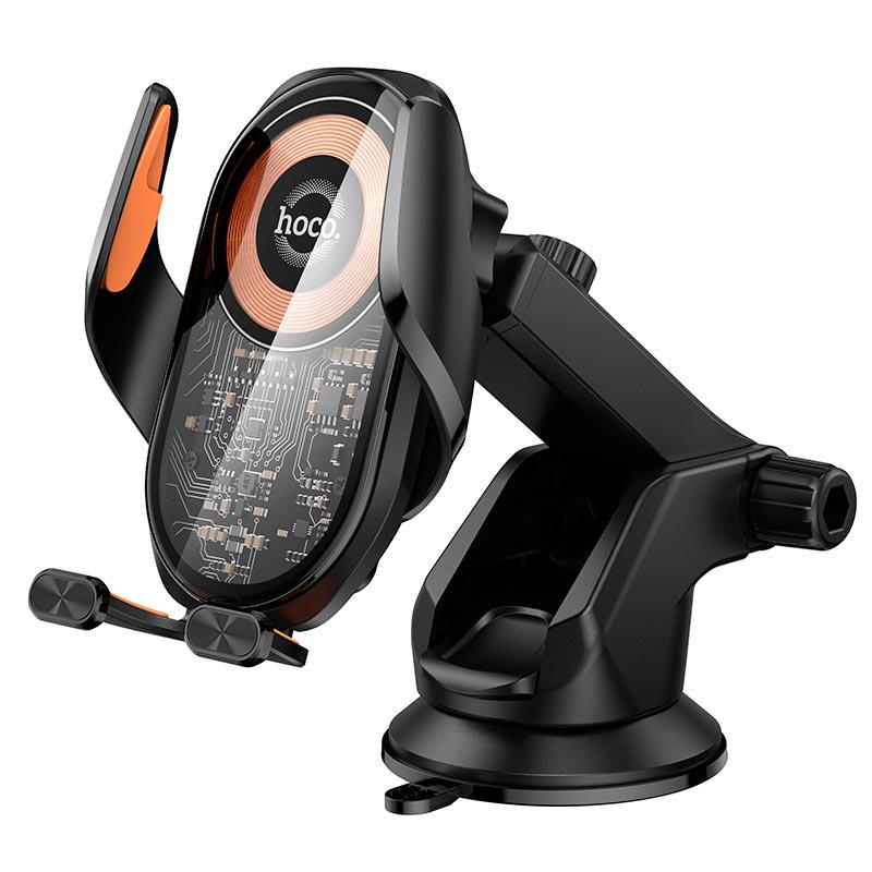 Держатель магнитный в авто Hoco HW34 с фиксацией плоской поверхности Qi 4,5-7" Black (22085)