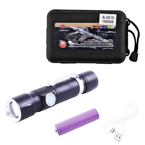 Фонарь 802-T6 1х18650 зажим Zoom ЗУ microUSB Box (2245502068)
