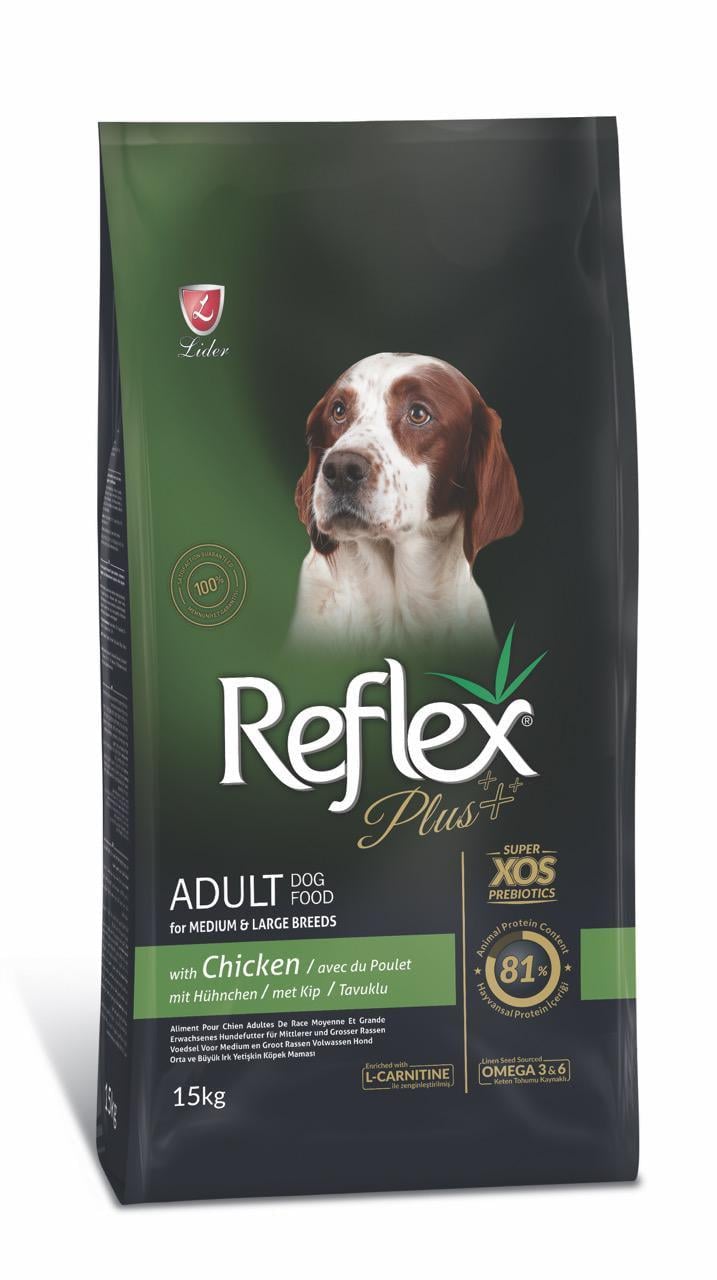 Корм сухий Reflex Plus Medium&Large Breeds Chicken з куркою для дорослих собак середніх і великих порід 15 кг (RFX-203)