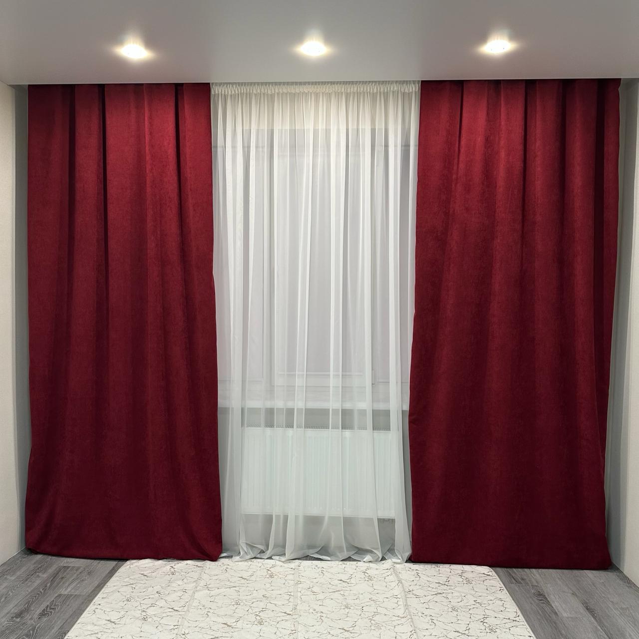 Комплект штор мікровелюр 2 шт. 1,5х2,7 м готові на шторній тасьмі 6 см Бордовий (petek-V510) - фото 1